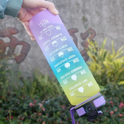 Gradient Color 1000ml Plastic Water Bottle with Straw - Leak-Proof Sports Bottle for Outdoor Adventures