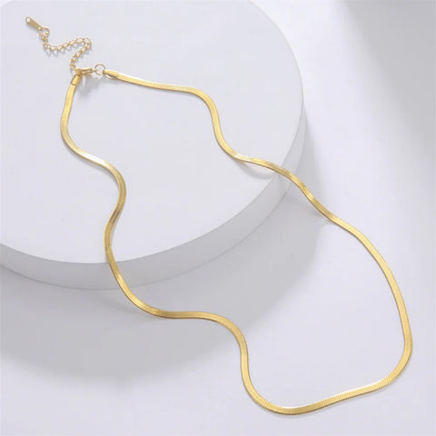 Skyrim Stainless Steel Snake Chain Necklace - Gold Herringbone Choker for Men & Women - Trendy Jewelry Gift 2025