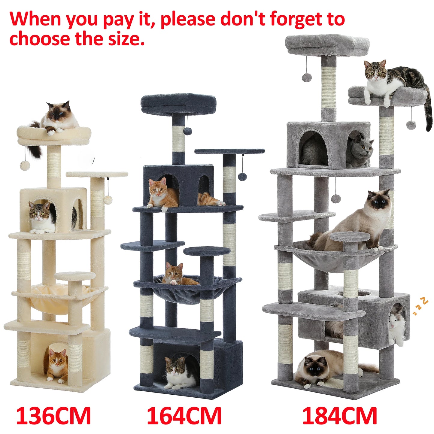 Large Cat Tree and Tower for Indoor Cats – Spacious Hammock, Padded Perches, and Sisal-Covered Scratching Posts