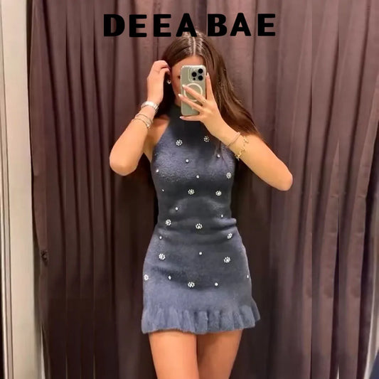 DEEABAE European Style Winter High-end Neck Collar Dress