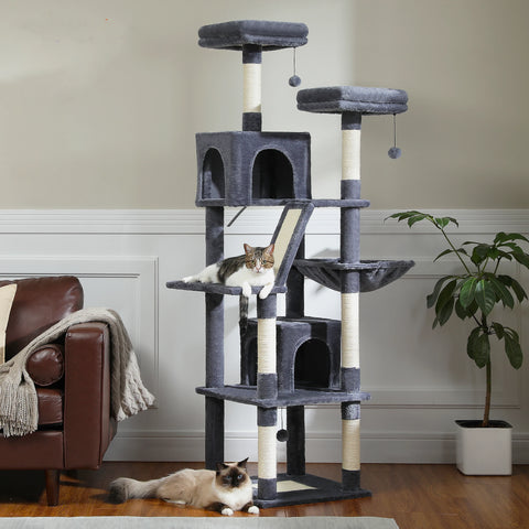 Grote kattenboom, hoge kattentoren voor binnenkatten - Meerlaags pluchen kattenflat met krabpalen en zitstokken