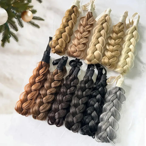 16-Inch Braided Synthetic Elastic Band Headband for Women – Stylish Hair Accessories in Black and Blonde