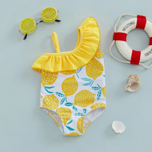 Tregren Girls Lemon Print Summer Swimsuit