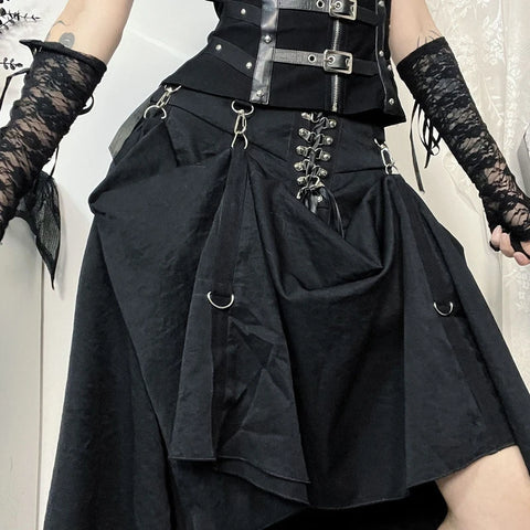 Groothandel Nieuwe Amerikaanse Retro Onregelmatige Rok - Sexy Punk Zwarte Kleding voor Vrouwen