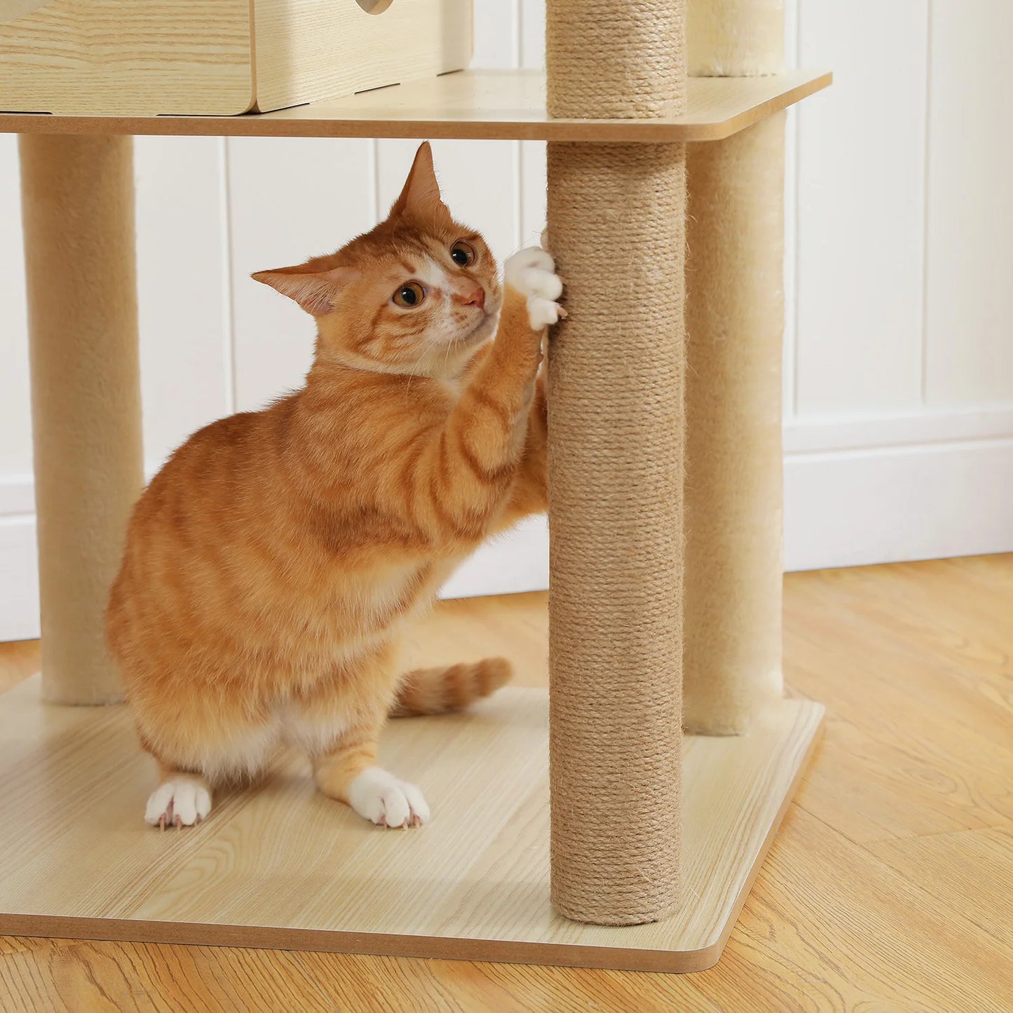Multi-Level Cat Tree for Indoor Cats - Spacious Wood Tower with Scratching Posts, Hammock, and Perch