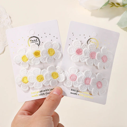 2 stuks/set schattige geborduurde bloemen haarspeldjes voor kinderen meisjes - drukknopen haarspelden BB clip haarspeldjes hoofddeksels accessoires