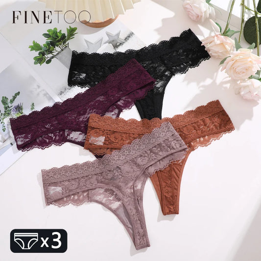 FINETOO 3Pcs Women Lace Hollow Out Underwear
