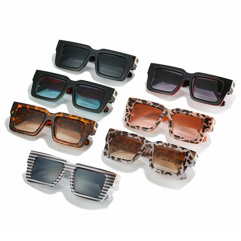 SHAUNA Retro Vierkante Zonnebril – Luipaard Gradiënt UV400 Unisex Zonnebrillen