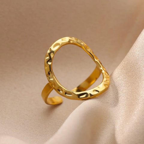 Irregular Hollow Opening Rings for Women - Gold Stainless Steel Geometric Fashion Jewelry