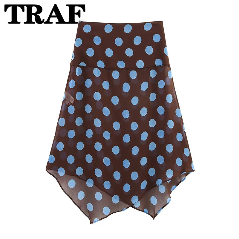 TRAF Polka Dot Printed Midi Skirts Two Piece Sets