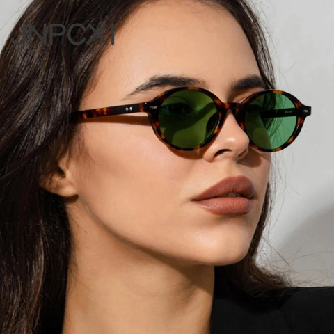 JNPCXI Retro Kleine Ovale Zonnebril – Luipaard Candy-Kleur UV400 Unisex Rivet Punk Shades