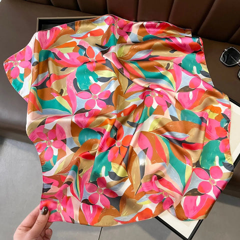 70cm Fashion Print Satin Silk Scarf for Women
