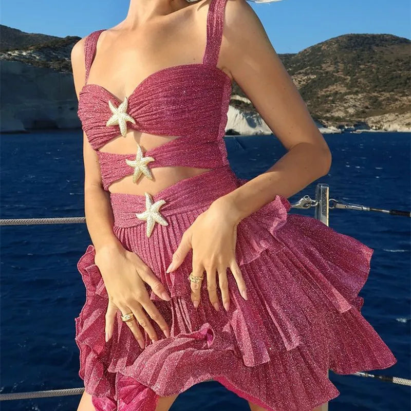 Hirigin Women Sequin Starfish Mini Dress