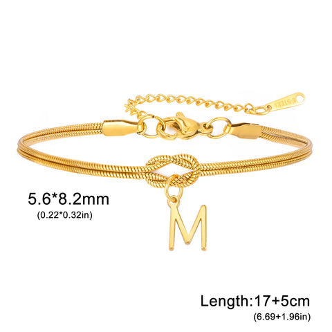 Skyrim Initial Letter Love Knot Bracelets for Couples - Stainless Steel Gold Color