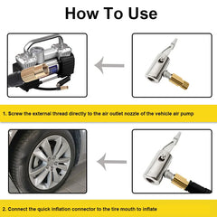 Portable Inflatable Pump for Car Tire - Air Chuck Compressor with Barb Connector