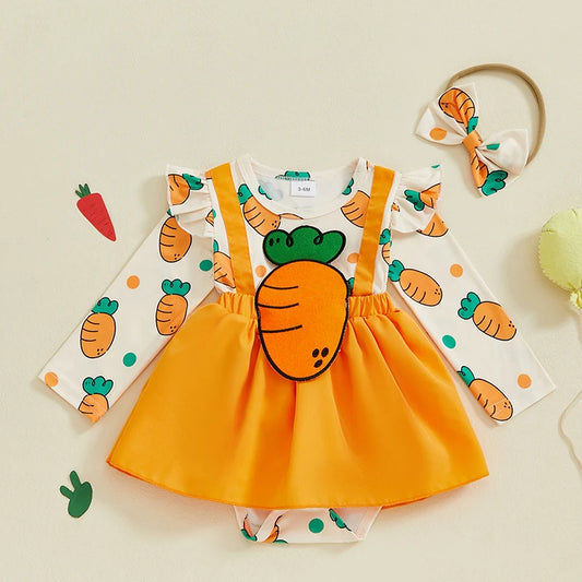 Tregren Baby Girl Easter Romper Dress with Bow Headband
