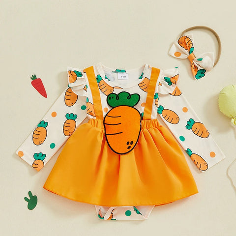 Tregren Baby Girl Easter Romper Dress with Bow Headband