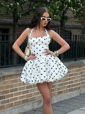 TARUXY Polka Dot Vacation Mini-jurk voor dames - A-lijn baljurk met hoge taille