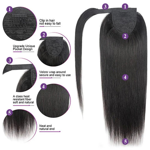 Rechte trekkoord paardenstaart 100% echt haar extensions 