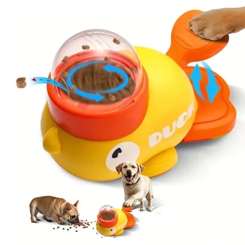 Yellow Duck-Shaped Interactive Cat Treat Dispenser