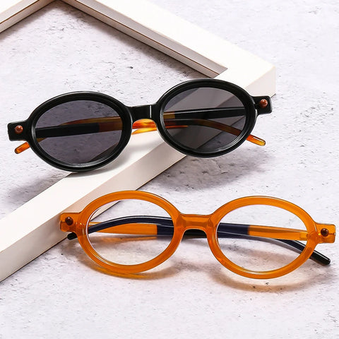 SHAUNA Kleine ovale retro zonnebril - heldere oceaankleurige lens UV400 unisex punk klinknagel zonnebril