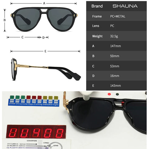 SHAUNA Retro pilotenzonnebril met dubbele brug - UV400 unisex luxe zonnebril met klinknagels