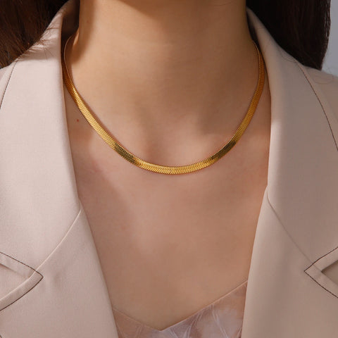 Skyrim Stainless Steel Snake Chain Necklace - Gold Herringbone Choker for Men & Women - Trendy Jewelry Gift 2025