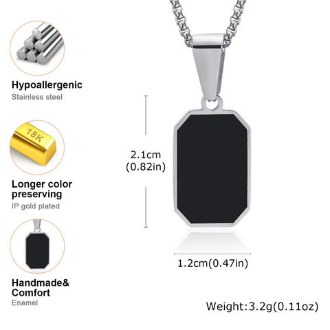 Stylish Men's Black Enamel Necklaces - Stainless Steel Geometric Square Pendant Jewelry