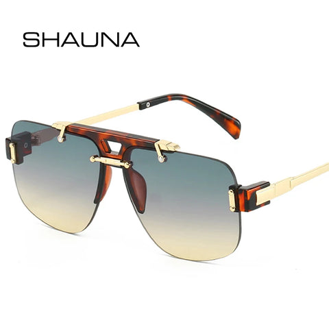 SHAUNA Vierkante Randloze Zonnebril – Heldere Oceaan Gradiënt Lens UV400 Unisex Retro Rivet Shades