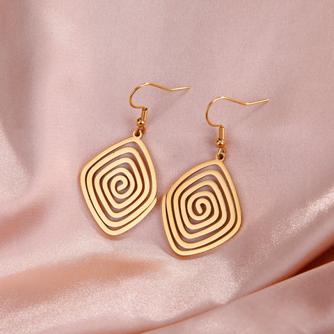 Skyrim Irregular Spiral Swirl Drop Earrings in Gold - Stainless Steel Geometric Jewelry for Women