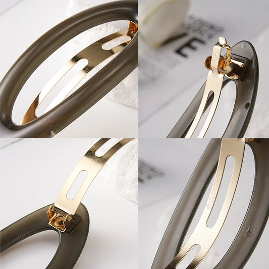 Korean Big Spring Hair Claw Clips - Stylish Metal Jelly Ponytail Holders