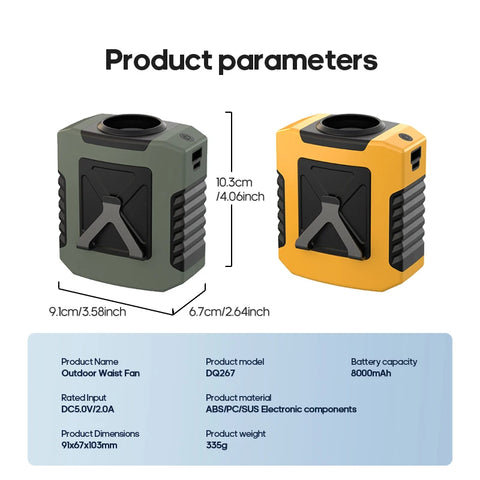 KINSCOTER Outdoor Wearable Waist Fan - 8000mAh Portable Cooling Fan with Power Bank