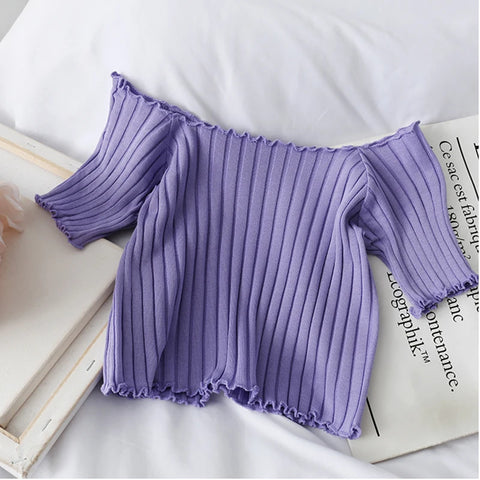 ITOOLIN Women Knitted Ruffles Hem Tops