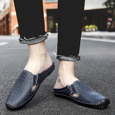 Genuine Leather Slippers for Men - Casual Summer Shoes