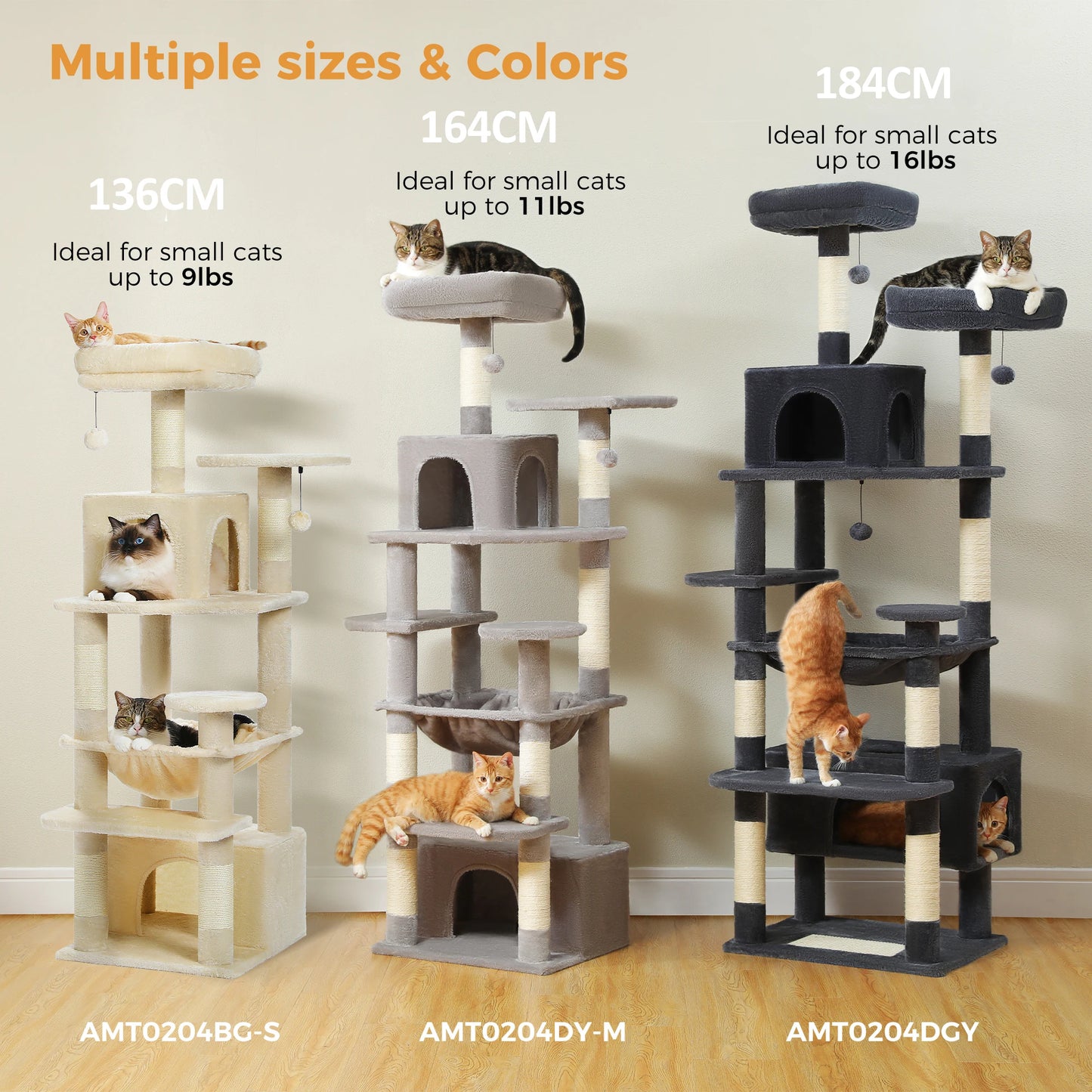 Large Cat Tree and Tower for Indoor Cats – Spacious Hammock, Padded Perches, and Sisal-Covered Scratching Posts