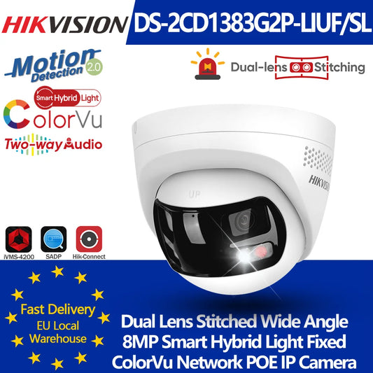Hikvision 8MP Dual Lens 180° Wide Angle Network IP Camera