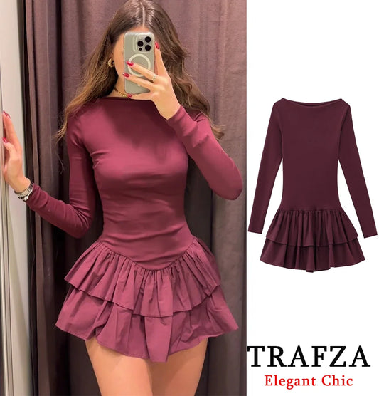 TRAFZA Women Elegant Long Sleeve Dress