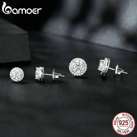 BAMOER Halo Moissanite Oorknopjes – 925 Sterling Zilveren Verlovingssieraden