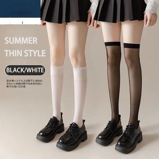 1/5 Pairs Summer Over The Knee Women's Socks – Stylish Calf Socks in White/Black for Cosplay and Everyday Wear