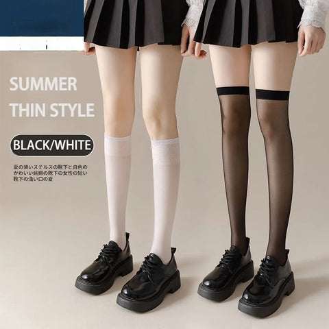 1/5 Pairs Summer Over The Knee Women's Socks – Stylish Calf Socks in White/Black for Cosplay and Everyday Wear