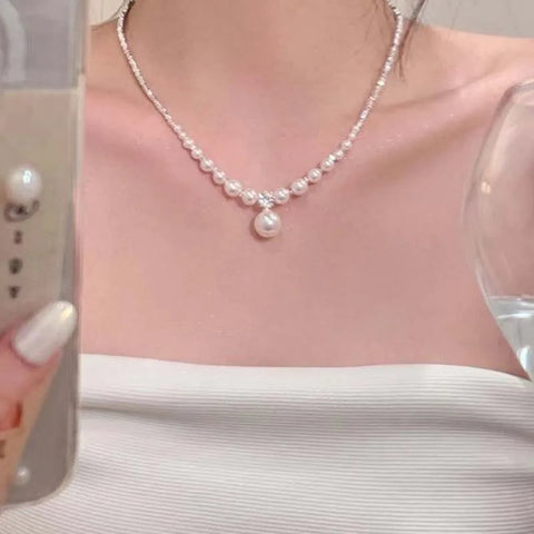 New Fashion Pearl Droplet Necklace for Women - Minimalist Design String Bead Collarbone Chain Wedding Jewelry Gifts