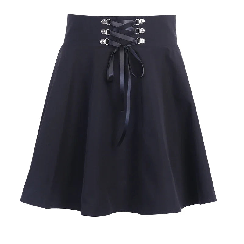 Women's Basic Versatile Flared Casual Mini Skater Skirt - High Waisted Goth Punk Black Skirt