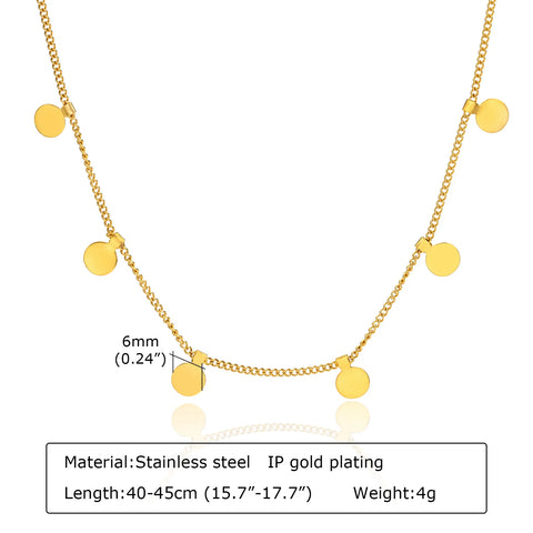 Delicate Small Multiple Coins Disc Necklace for Women - Gold Stainless Steel Waterproof