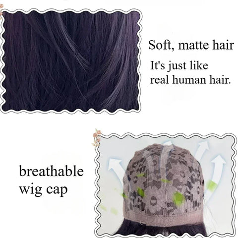 Ashley Dark Purple Wig - 22 Inch Long Hair with Bangs