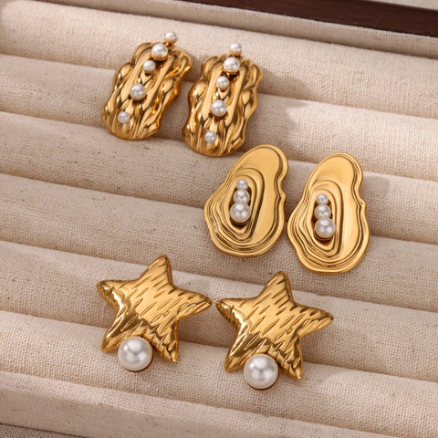 Vintage Pearl Starfish Stainless Steel Stud Earrings - Ocean-Inspired Jewelry for Women
