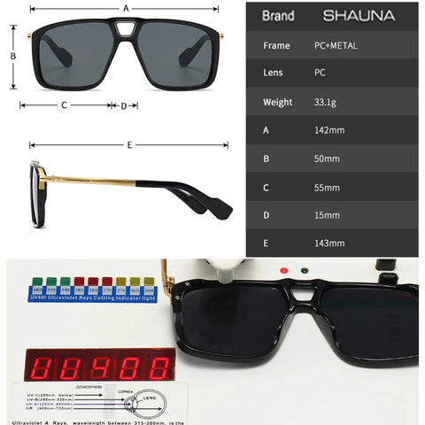 SHAUNA Retro pilotenzonnebril met dubbele brug - UV400-verloop, unisex zonnebril met klinknageldetail