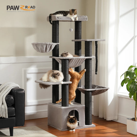Big Cat Tree for Large Cats - Multi-Level Robust Cat Tower with Hammock and 11 Sisal Posts