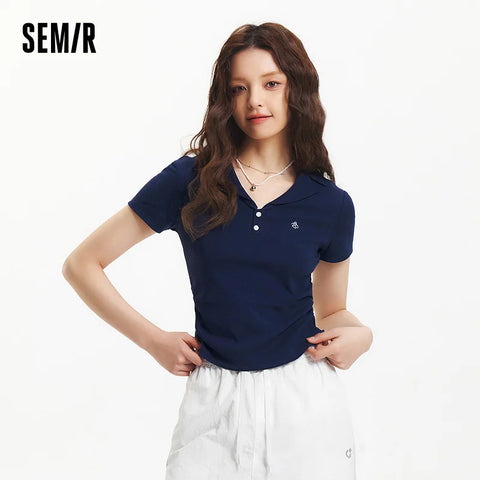 Semir Dames Cropped Poloshirt met Blazerkraag 