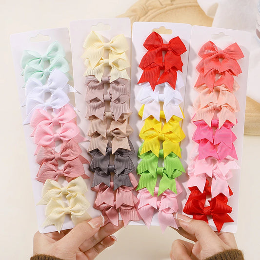 10Pcs Solid Color Ribbon Baby Bows Hair Clips for Girls - Handmade Bowknot Hairpins