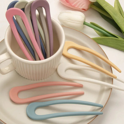 Fashion Candy Color Hair Sticks for Women - Elegant U Shape Hair Clips & Pins